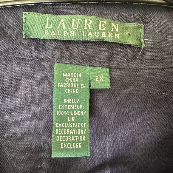 Lauren Ralph Lauren 100% Linen Navy Button-Up Shirt - Size 2X - Picture 5 of 6